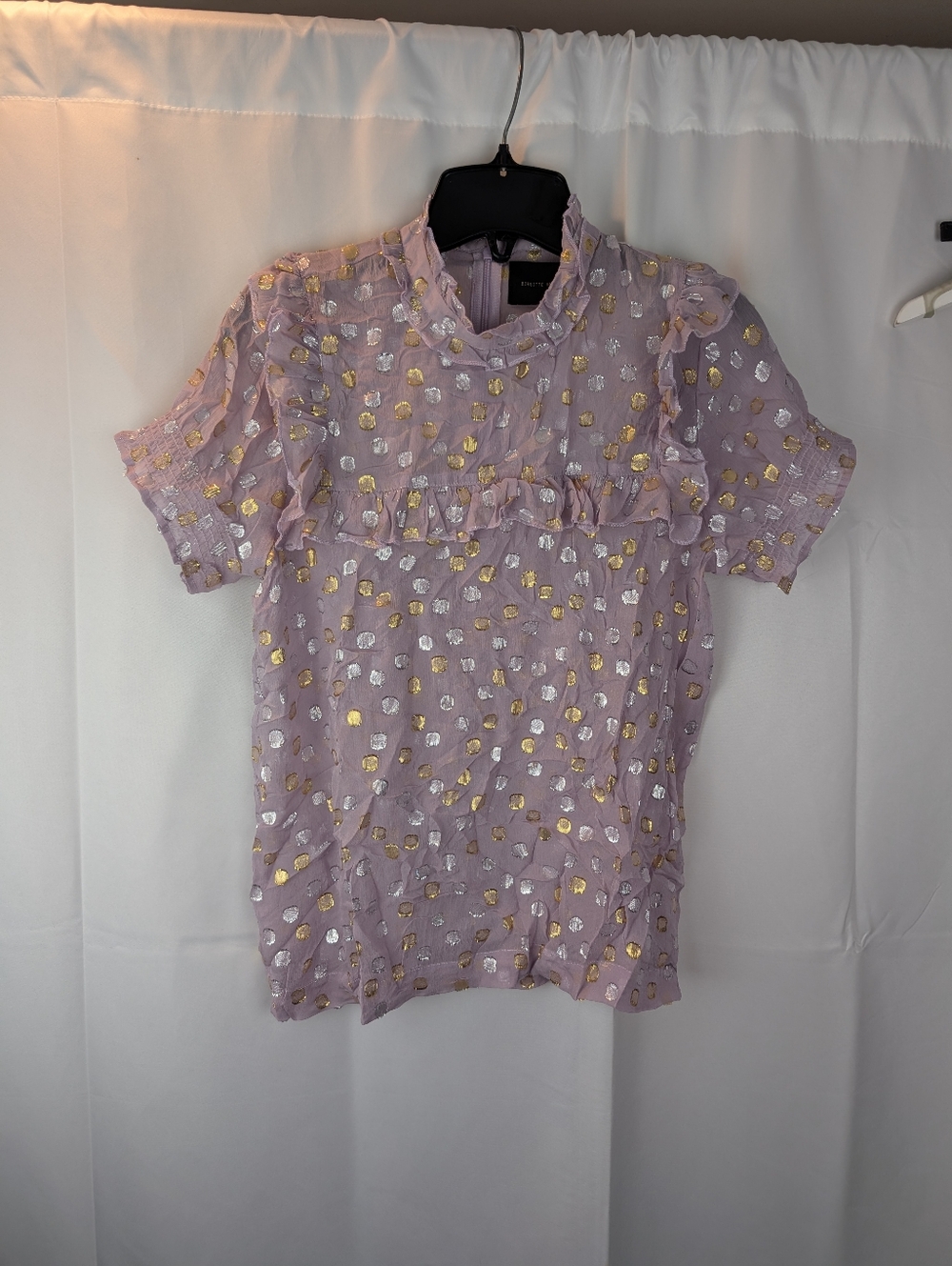 Birgitte Herskind Lavender Ruffle Dot Metallic Blouse Size S(By Measurements)